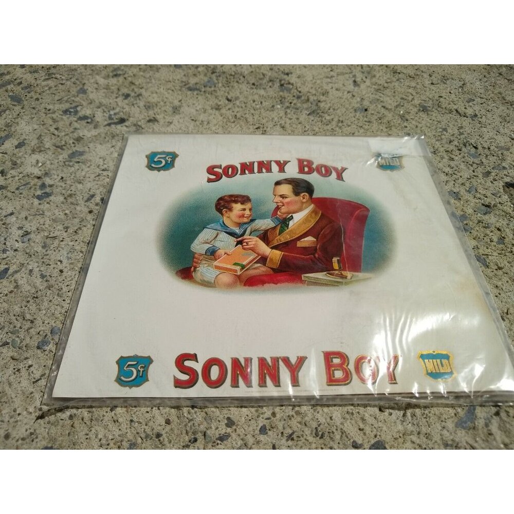 Vintage Sonny Boy Cigar Box Label Father & Son Imagery